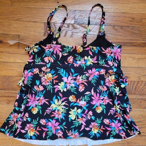 Island Escape Plus Size Floral-Print Tiered Tankini Top Multicolor Size 16W - Picture 4 of 11